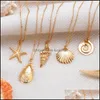 Other Customizable Necklace Hesiod Antique Gold Chain Summer Beach Jewlery Starfish Shell Pendant For Women Drop Delivery Jewelry Ne Otm1P