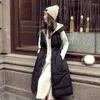 Женские жилеты корейская мода черный жилет для женщин Зимние рукавочные пальто и куртки с капюшоном