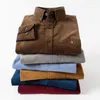 Men's Casual Shirts Cotton Corduroy Shirt Men Soft Leisure Solid Regular Fit Long Sleeve Spring Autumn Winter Fashion Clothing W/ Pocket