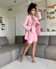 Kvinnors spårsättningar Casual Pink Blazer Suit Two Piece Set Shorts Slå ner krage ol Office Ladies Autumn Business Streetwear Sexiga kläder