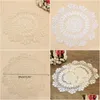 Mats Pads Wholesale 2 Colors 30Cm Pastoral Round Hand Crocheted Cotton Doilies Flower Shape Placemat Coasters Table Decorative Gad Dhr7F