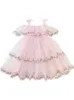 Robes de fille Robes superposées pour filles d'été mignonnes petites filles robe de princesse à épaules dénudées dentelle fleurs broderie enfant en bas âge enfants Costume T230106