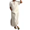 Ethnic Clothing Men Robe With Pocket Short Roll-up Sleeve Solid Color V-neck Kaftan Muslim Jubba Thobe S-5XL