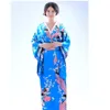 Stage Wear Roter japanischer traditioneller Damen-Kimono aus Seide, Vintage-Yukata mit Obi, Abendkleid, Kleid, Pfau, Einheitsgröße