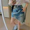 Skirts Large Size Ripped High Waist Denim Skirt Female Summer Bag Hip One Step Irregular Design Sense A-line Short