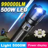 Flashlights Torches 500W Powerful Flashlight With Usb Charging 990000LM High Power Led Flashlights Zoom 5000m Rechargeable Torch Work Camping Light 0109