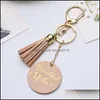 Key Rings Disc Tassel Keychain Bronzing Letter Pendant Leather Chain Bag Mother Day Party Gift Supplies 5 Colors 1254 B3 Drop Delive Dhcy0