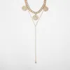 Hänghalsband vintage flerskikt tjock kedja rund mynt figur halsband kvinnor kreativa geometriska långa smycken Kolye XR2761