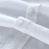 القمصان غير الرسمية للرجال 2023 مصممة إيطاليا الكتان قميص طويل الأكمام الرجال العلامة التجارية 5 ألوان صلبة أبيض للقمة