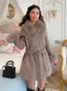 Pur 2023 Women Winter Mid-Long Ladies Real Wool Casat com gola de gola genuína sobretudo de peito duplo para mulheres