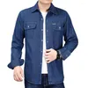 Chemises décontractées pour hommes Chemise de cowboy pour jeunes hommes Printemps Automne Manches longues Denim Coton Rétro Vintage Solide Bleu Vêtements de travail surdimensionnés