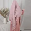 Roupas étnicas Dubai Mulheres muçulmanas turcas Longa Oração de Hijab Longo Cor de três camadas do lenço africano Ramadã Indonésia Conveniente