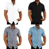 Men's Casual Shirts Mens Linen Blouse Short Sleeve Baggy Buttons Summer Solid Comfortable Loose Holiday Tee Tops