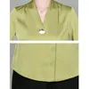 Camicette da donna Taglia S-5XL Raso da donna Manica lunga con scollo a V Office Lady Solid Camicie Basic Top Blusas Mujer De Moda 2023