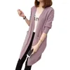 Women's Knits Solid Color Mid-length Knitted Cardigan Women's Spring And Autumn Shawl With Loose Sweater Coat Jacket