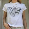 Kvinnors T -skjortor Gaono Women Lady Butterfly Fashion Casual 90s Print Tee Crop Tops Womens Tshirt For Female Shirt Clothes Top Graphic