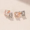 Sparkling Square Halo Stud Earrings Real Sterling Silver for Pandora Wedding Jewelry For Women Girls Rose Gold Crystal Girlfriend Gift Earring with Original Box