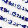 Bedelarmbanden paren vrouwen 12 stks/sets blauw Turks kwaad oog charmes kristal kraal verstelbare touwketen Anklets Child Girl Jewelry1 Otplk