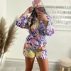 Women's Tracksuits Vintage Totem Floral Print Women Scarf Shirt Shorts 3 Piece Sets 2023 Summer Single Breasted Chic Female Clothes Streetwe