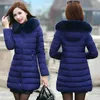 Women's Trench Coats 2023 Winter Thick Warm Leather Large Fur Collar Hooded Slim Long Cotton Jacket Female Size XL-7XL