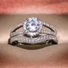 Wedding Rings Luxury Engagement For Women Female Geometry Zircon Austria Crystal Ring Romantic Set Jewelry Bague Femme