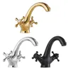 Bathroom Sink Faucets Dual Handle Basin Vessel Taps Deck Mounted Brass And Cold Washing Faucet Antique 37ME