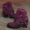 Stiefel Winter Bohemian Heel Damen Dicke Untere Schuhe Booties Runde Zehen Retro Fransen Knöchel Schnürung Reißverschluss