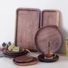 Flatware Sets Black Walnut Plate Japanese Retro Solid Wood Tableware Kitchen Utensils Wooden Tray Tea Round