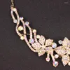 Collana e orecchini con brillanti fiori di strass bianchi AB placcati color oro, bigiotteria da sposa per le donne