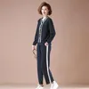 Women's Two Piece Pants Plus Size 5XL Casual Tracksuit Women Outfit Spring Summer V-neck Tops Wide Leg Suit 2 Set Middle Aged Mom Clothing