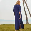 Party Dresses 2023 Indie Folk Lace Up V-Neck Batwing Sleeve Summer Beach Dress Tunic Women Beachwear Kaftan Maxi Robe Sarong N775