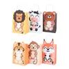 Aangepaste schattige Jungle Animal Tote Bag Zoo Happy Birthday Party Paper Candy Box Kids Geschenk papieren zakken A379