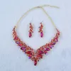 Necklace Earrings Set Fashion Red Pure AB Crystal Sets Bridal Wedding Party Simple Costume Gifts For Brides Women