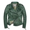 Herenleer Faux Echte jas Vrouwen echte schapenvacht motorfiets jas Casual Slim Green Autumn Winter Jaqueta de Couro