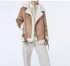 Frauen Leder 2023 Winter Jacke Frauen Mode Wildleder Dicken Faux Mantel Weibliche Vintage Casual Warme Lamm Wolle Motorrad Outwear