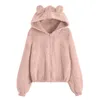 Women's Fur & Faux Hoodies Casual Fashion Solid Color Cute Plush Zippe Loose Long Sleeves Hoodie Jacket Women Sudadera De Meliodas