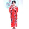 Vêtements de scène rouge japonais traditionnel femmes soie Kimono Vintage Yukata avec Obi robe de soirée robe paon taille unique