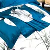 Bettwäsche Sets Eastern Blumen Chinoiserie Blüte Duvet Cover Marine Blue Botanical 600TC Ägyptische Baumwolle 4pcs Set Bettblatt Kissenbezüge