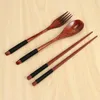 Dinware sets 4 pack natuurlijk houten tafelgerei lepel set chopsticks vork diner rijstsoep handgemaakt huishouden