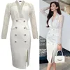 Sukienki swobodne Koreańska formalna sukienka koszuli 2023 Elegancka elegancka jasna jedwabna jedwabna z szwy w szyku w szwach szczupły bioder dzielony średniej długości