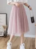 Skirts ZOKI Elegant Women Tulle Korean Fashion Mesh White A Line Ladies Pleated Summer Chic High Waist Black Party Faldas 230110