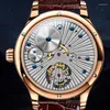 Relojes de pulsera HAZEAL Tourbillon Reloj para hombre Reloj automático para hombre Lujo 50M Reloj de pulsera mecánico impermeable Correa de cuero con espejo de zafiro