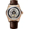 손목 시계 Hazeal Tourbillon Men Watch Mens Automatic Watche Luxury 50m 방수 기계식 손목 시계 사파이어 거울 가죽 스트랩