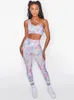 Women's Two Piece Pants Tie Dye Matching Sets Women's Tracksuit One Shoulder Tank Top And High Waist Leggings Gym Clothing Sportswear