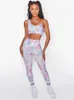 Zweiteilige Damen-Hosen mit Batikmuster, passende Sets, Damen-Trainingsanzug, One-Shoulder-Tanktop und Leggings mit hoher Taille, Fitnessstudio-Bekleidung, Sportbekleidung