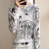 Camisolas femininas Moda Mulher Sweater Ladies Oneck Wool Blend Pullover Spring Autumn Casual Knit Graffiti Pattern Loose Tops confortáveis ​​230109