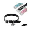 Dog Collars Leashes Small Bling Crystals Diamonds Crocodile Leather Belt Puppy Collar Rhinestone Inlaid Buckle Chain Adjustable Dr Dhibv