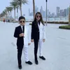 Costumes pour hommes 2pcs Veste Pantalon Noir Blanc Patchwork Famille Parent-Enfant Même Costume / Hommes Femmes Enfant Quotidien Blazer Pantalon Slim Fit