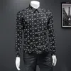 Erkekler Sıradan Gömlekler 2023 Sonbahar Lüks Erkekler İnce Uygun Uzun Kollu Gömlek Moda Çiçek Havalı Bluz Modaya Düzenli Zarif Sosyal Top