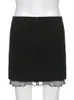 Kjolar darlingaga koreansk mode frill mesh lapptäcke svart mini kjol sommar solid split casual concon kvinnors korta söta 230110
